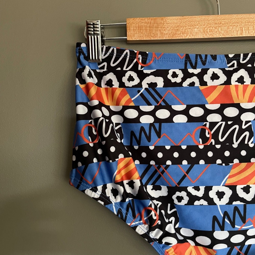 Anthropologie Lysa Seamed Bikini Bottoms Blue Orange Size Medium High Waist Chic - Picture 10 of 16